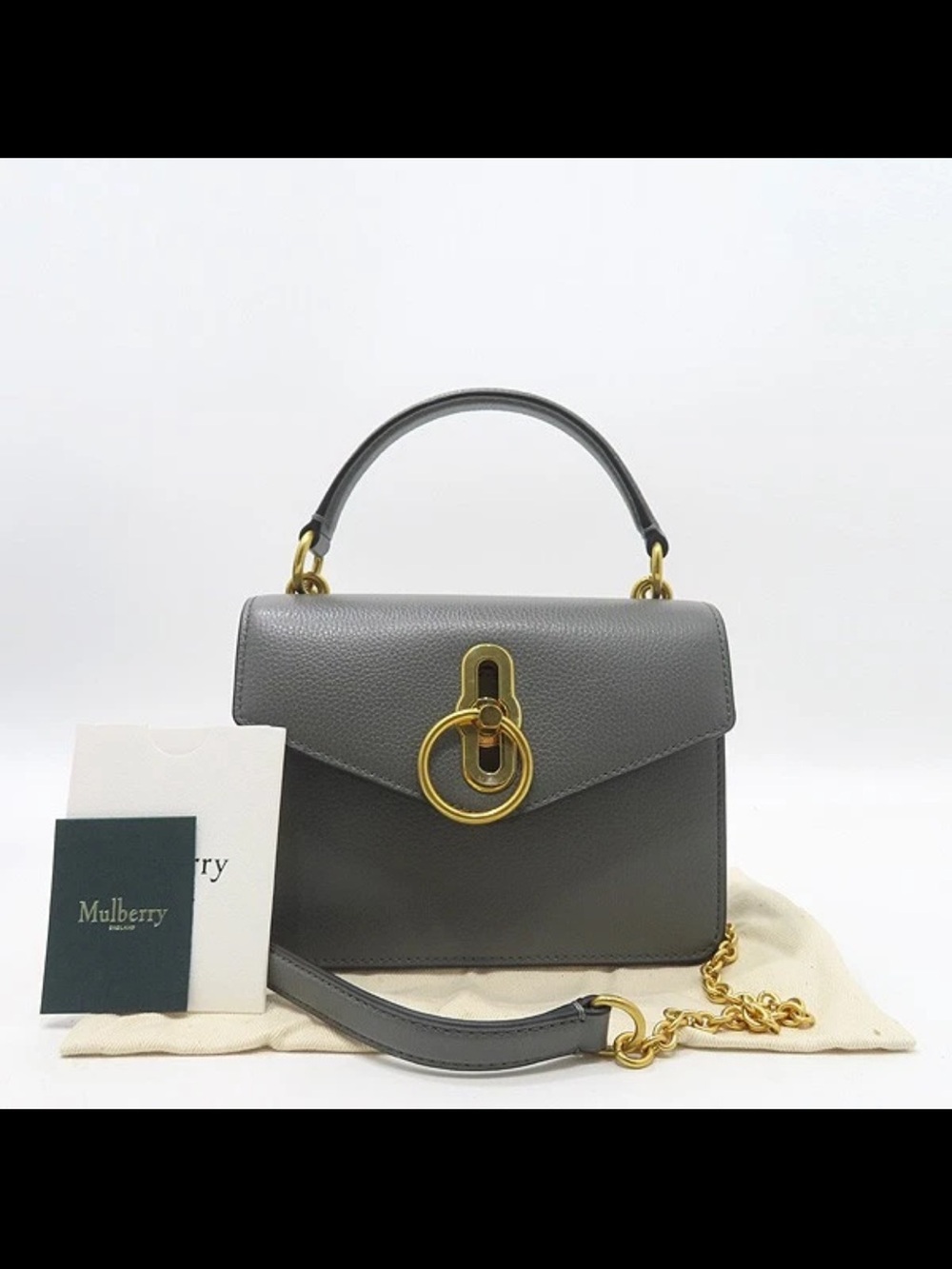 Mulberry Grey Leather Top-Handle Satchel with Gold Hardware